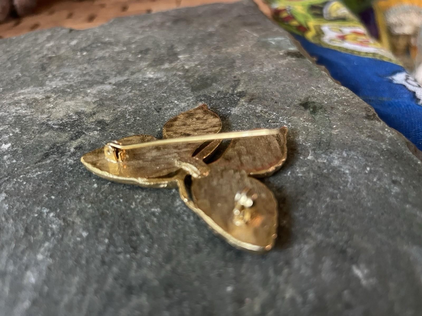 Vintage Cloisonne Enamel Butterfly Brooch Pink Green Gold Tone Statement Pin