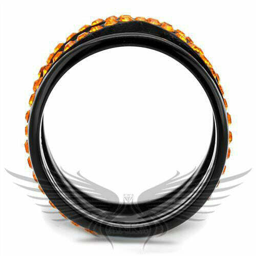 Orange Top Grade Crystal Accented Black Ip Fashion Ring 5 6 7 8 9 10 Tk2645