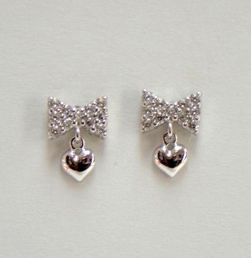 14k Solid White or Yellow Gold Bow Tie Stud Earrings with CZ