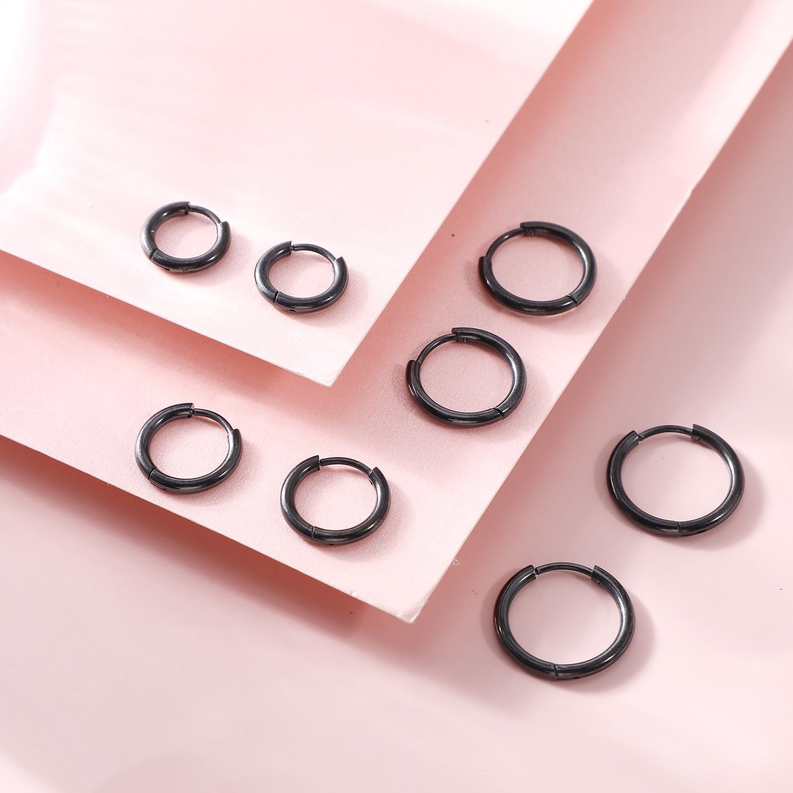 4 Pairs Hoop Earrings for Men 316L Surgical Steel Hoop Earrings 8mm 10mm 12mm…