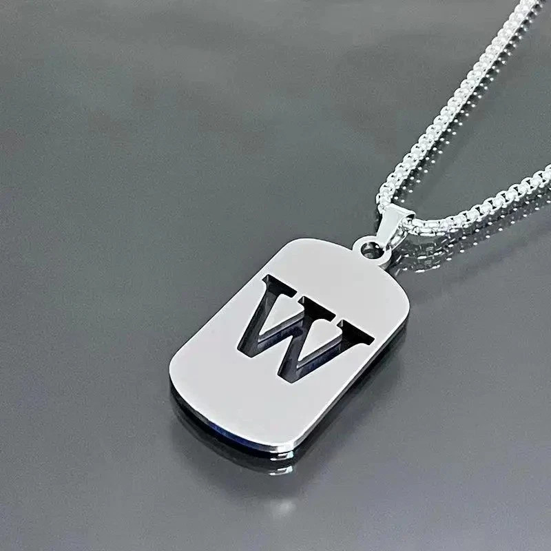 Fashion Punk A-Z Initial Tag Letter Stainless Steel Pendant Necklaces for Men