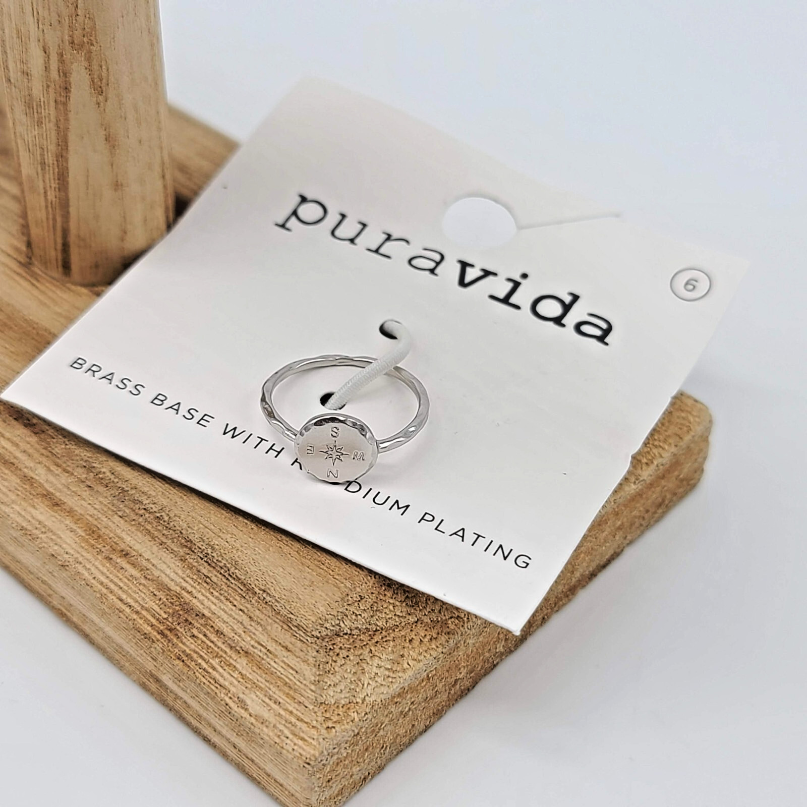 Pura Vida Compass Coin Ring – Silver Signet Style with Etched Compass Symbol