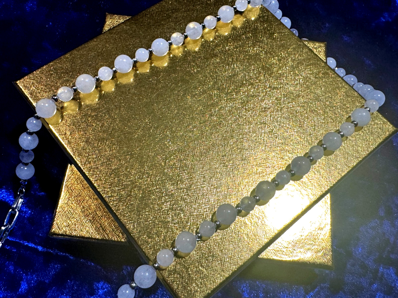 White Jade Beaded Tennis Necklace Chain 8Mm & 6 Mm 20″ + 4″ Natural Gemstone