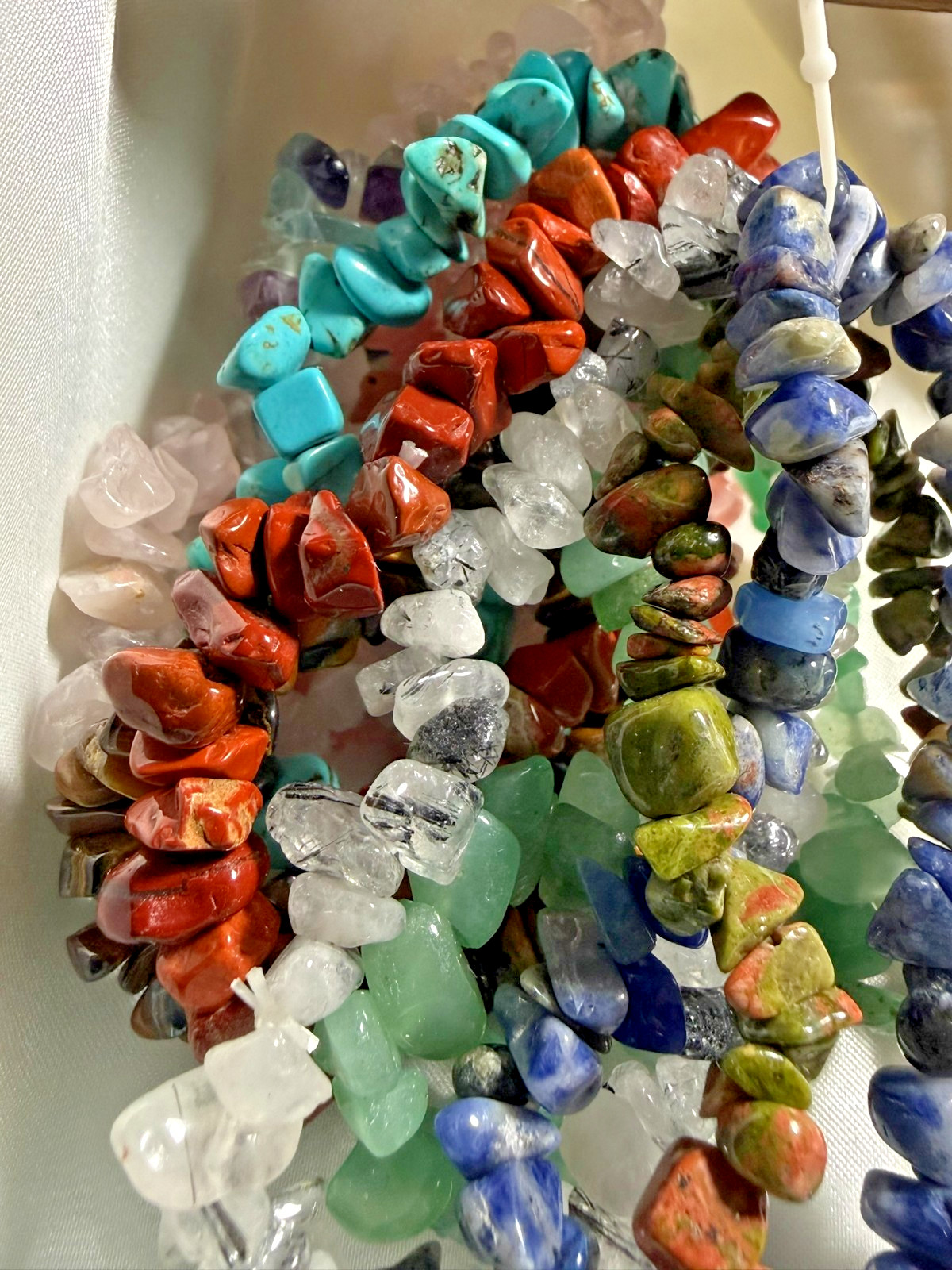 Mixed Lot 10 Pcs Gemstone Chip Bracelets 7.5″ Elastic Natural Stone Set NWOT