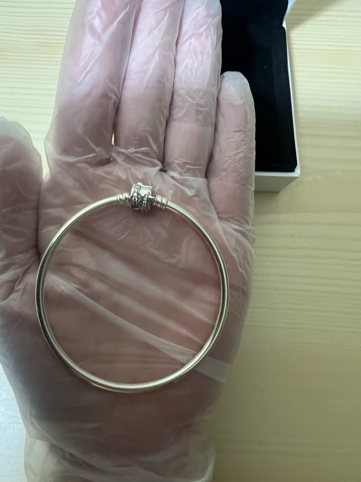 Pandora Sterling Silver 925 Bangle Bracelet With CZ Clasp With Box 21 Cm (Large)