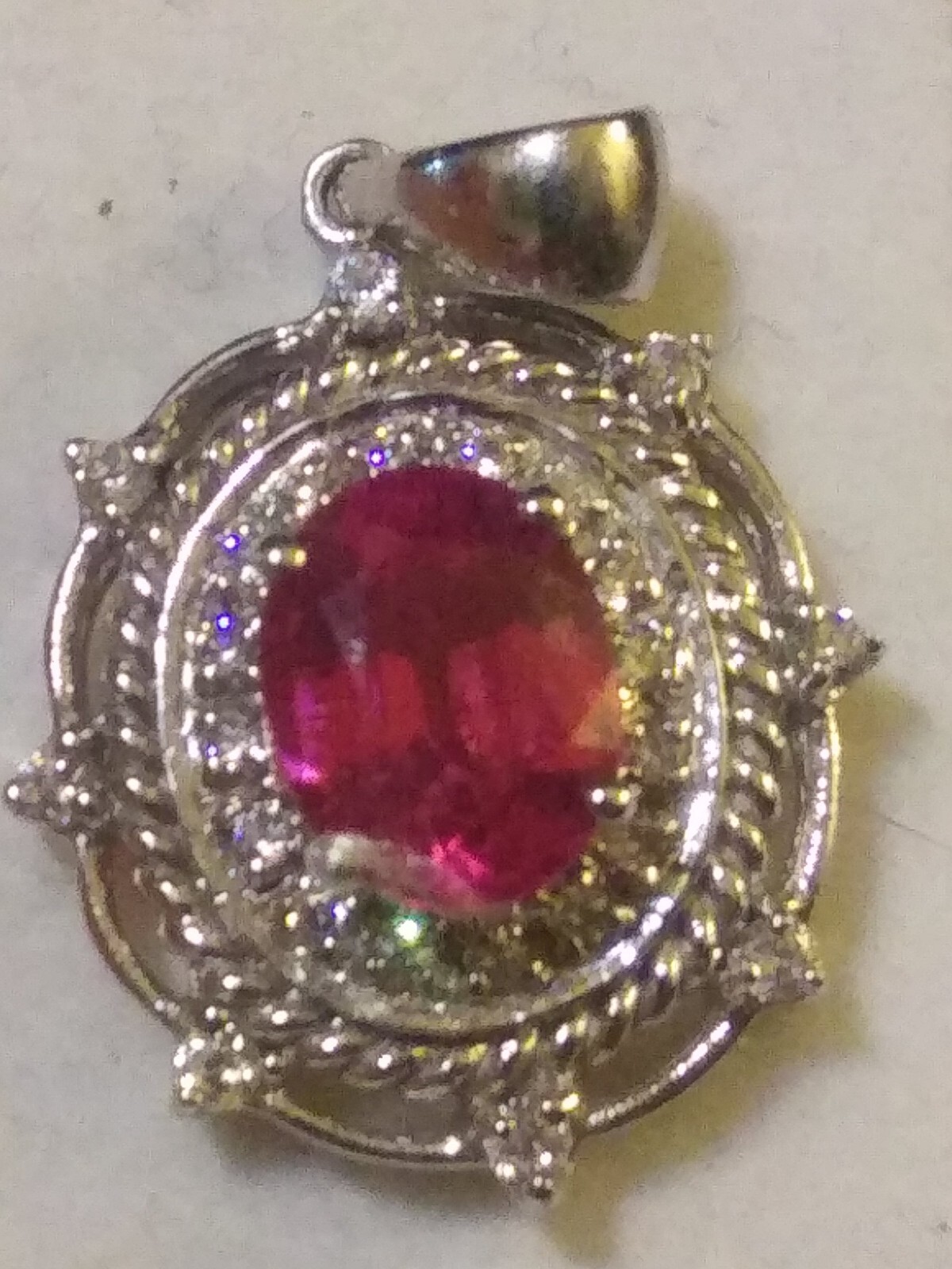 NATURAL PINK RASPBERRY NOT ENHANCED TOPAZ SAPP. ACCENTS GEM TESTED 925 S PENDANT