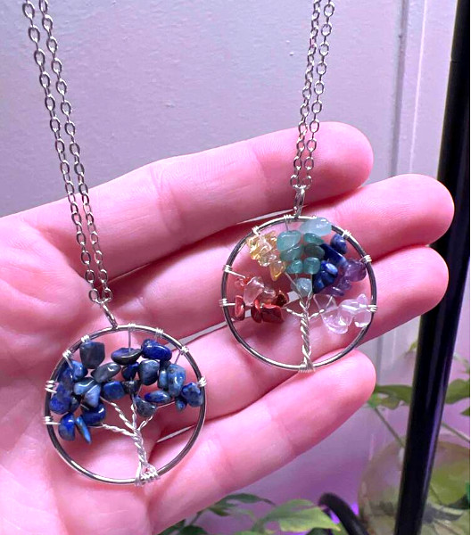 Tree of Life Chakra Healing Crystal Natural Gemstone Pendant Necklace – 12″