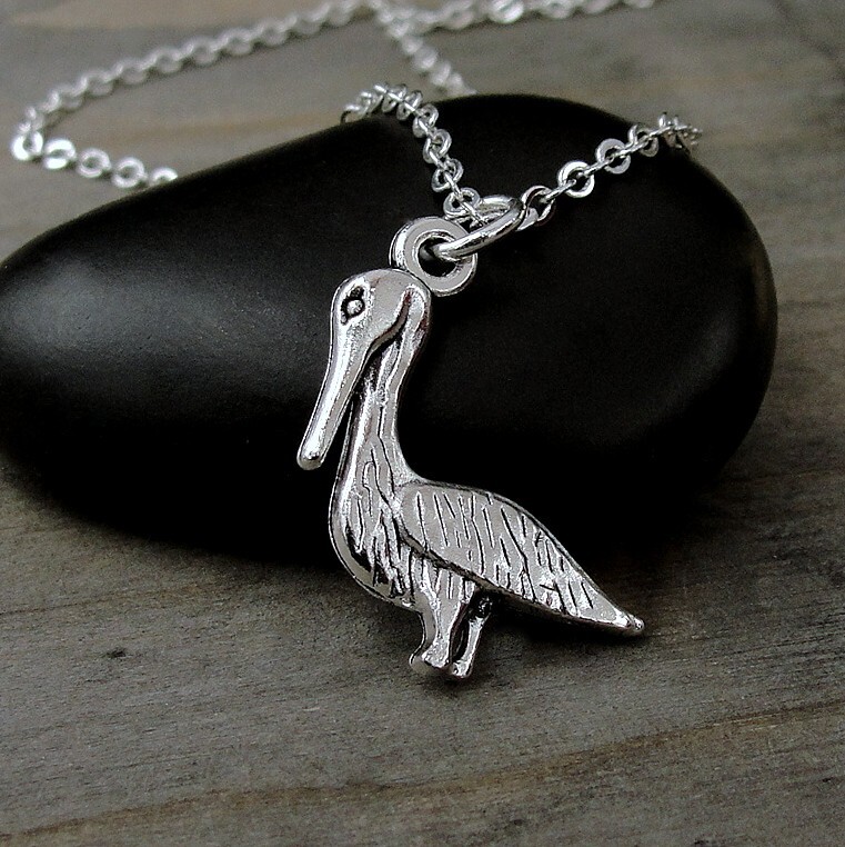 Silver Pelican Necklace – Seabird Necklace – Ocean Bird Charm – Pelican Charm