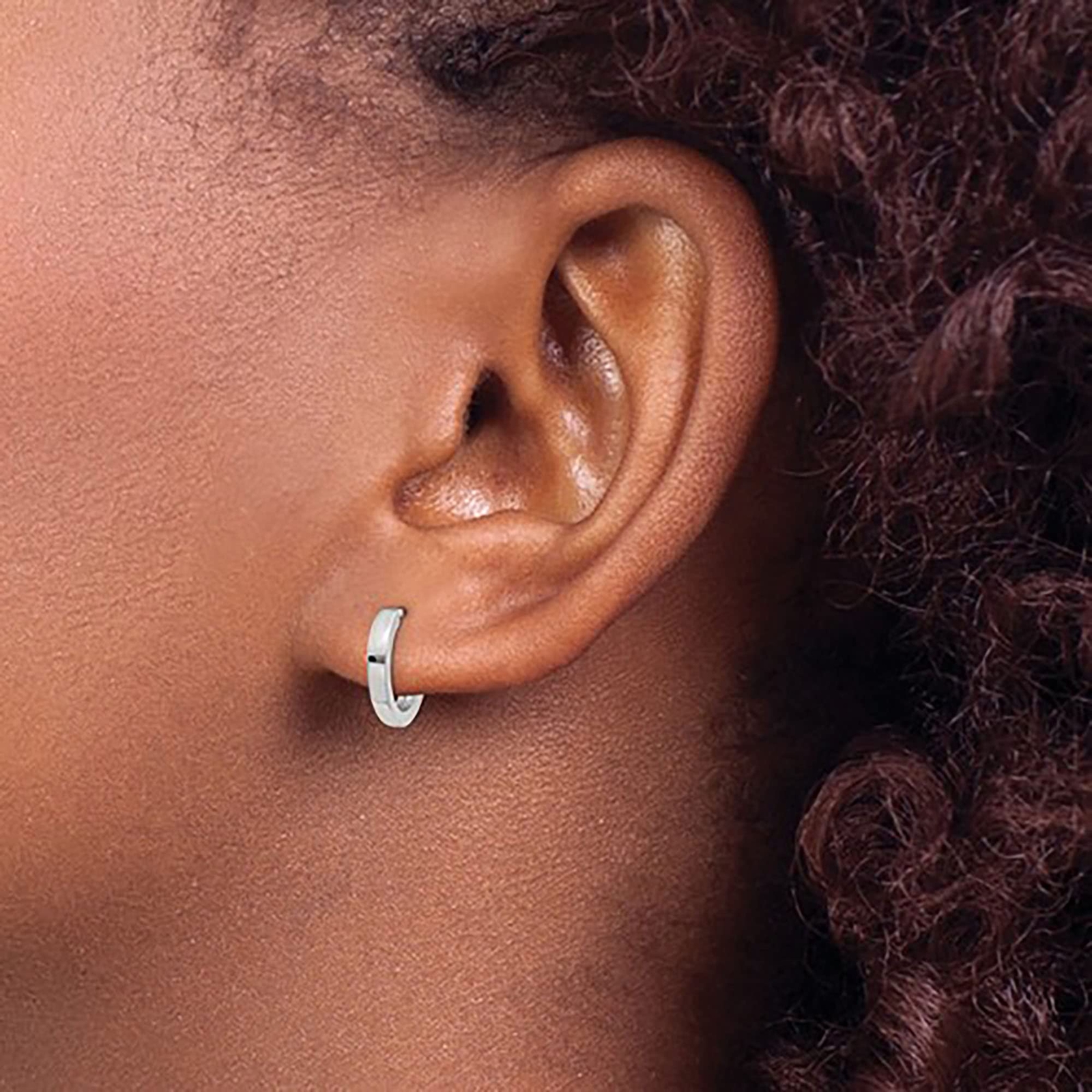 10k White Gold Hinged Hoop Earrings, 8mm