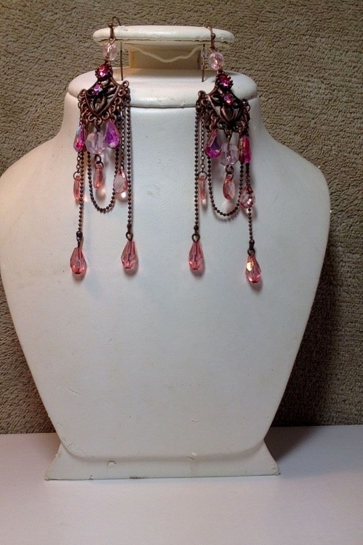 Antika Earrings Ear Dangle Stone Women New Fashion Blooming Pink Victorian Look