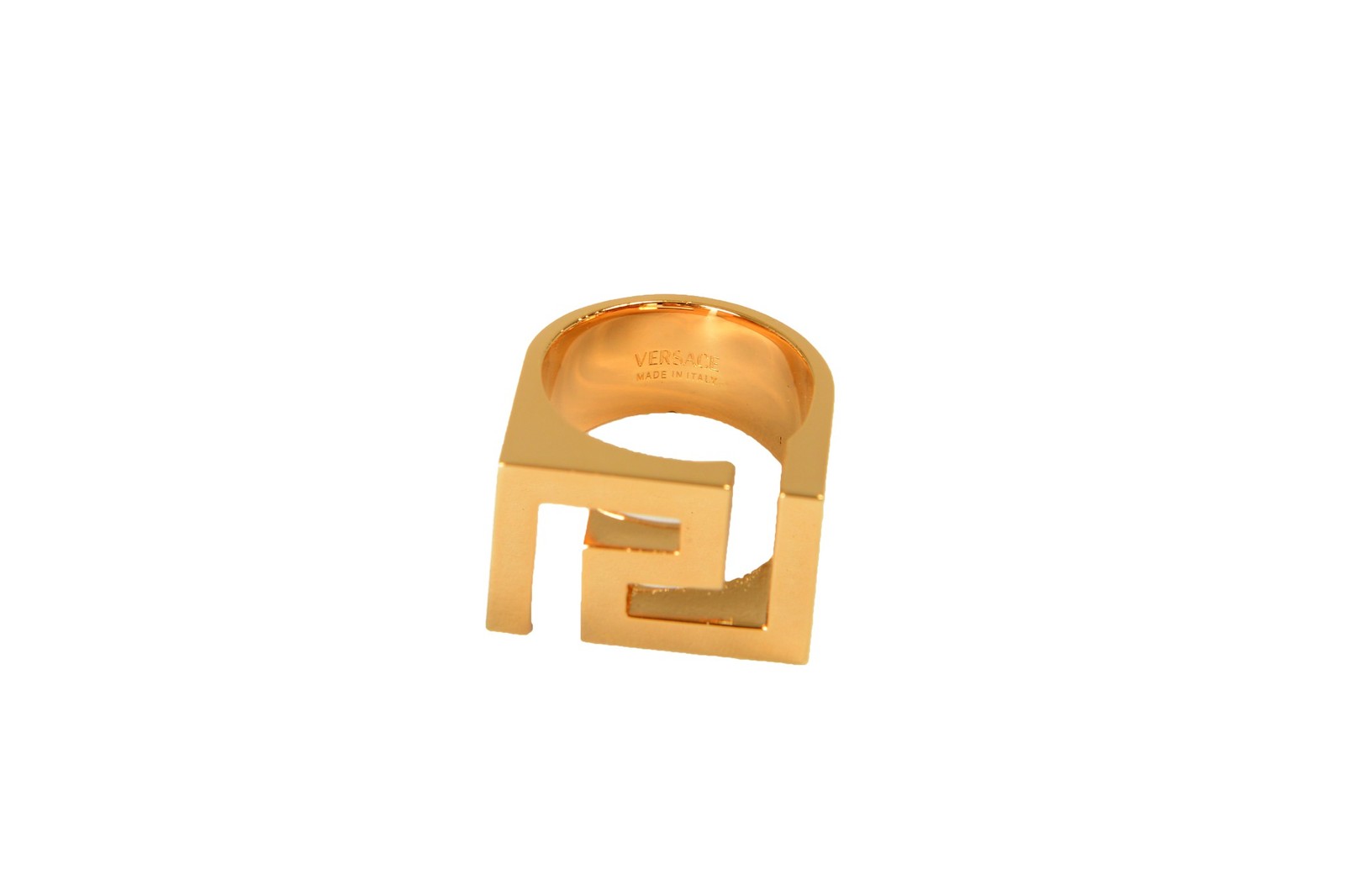 Versace Gold Color Metal “Greeca” Statement Ring Italy Sz 21