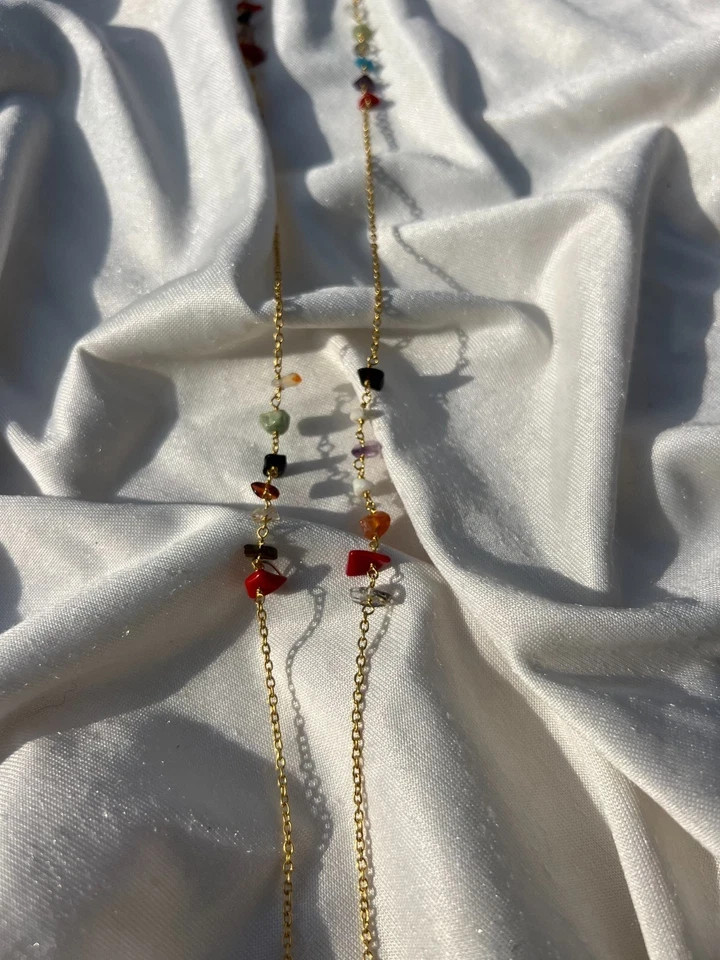Natural Multi Gemstone Chip Necklace Gold Chain Jewelry Gift