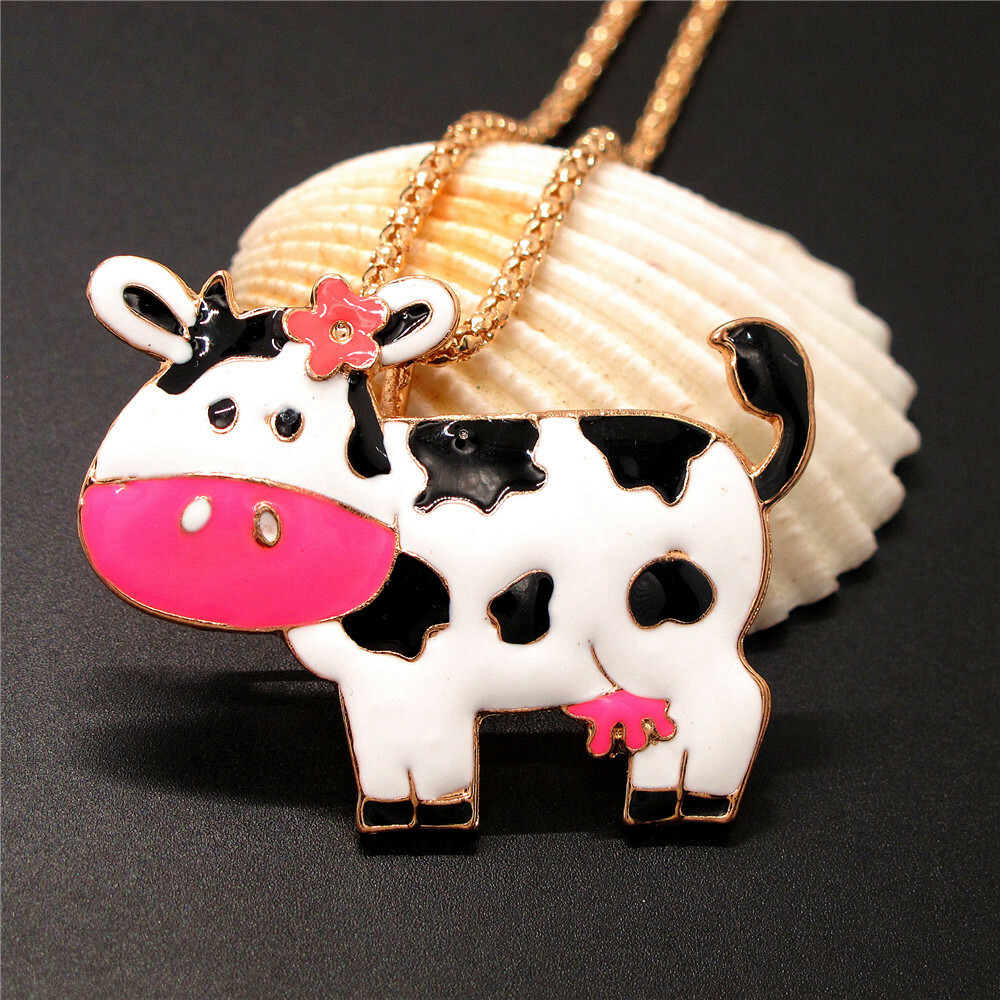 New Rose Enamel Cute Female Milk Cow Animal Holiday gifts Necklace