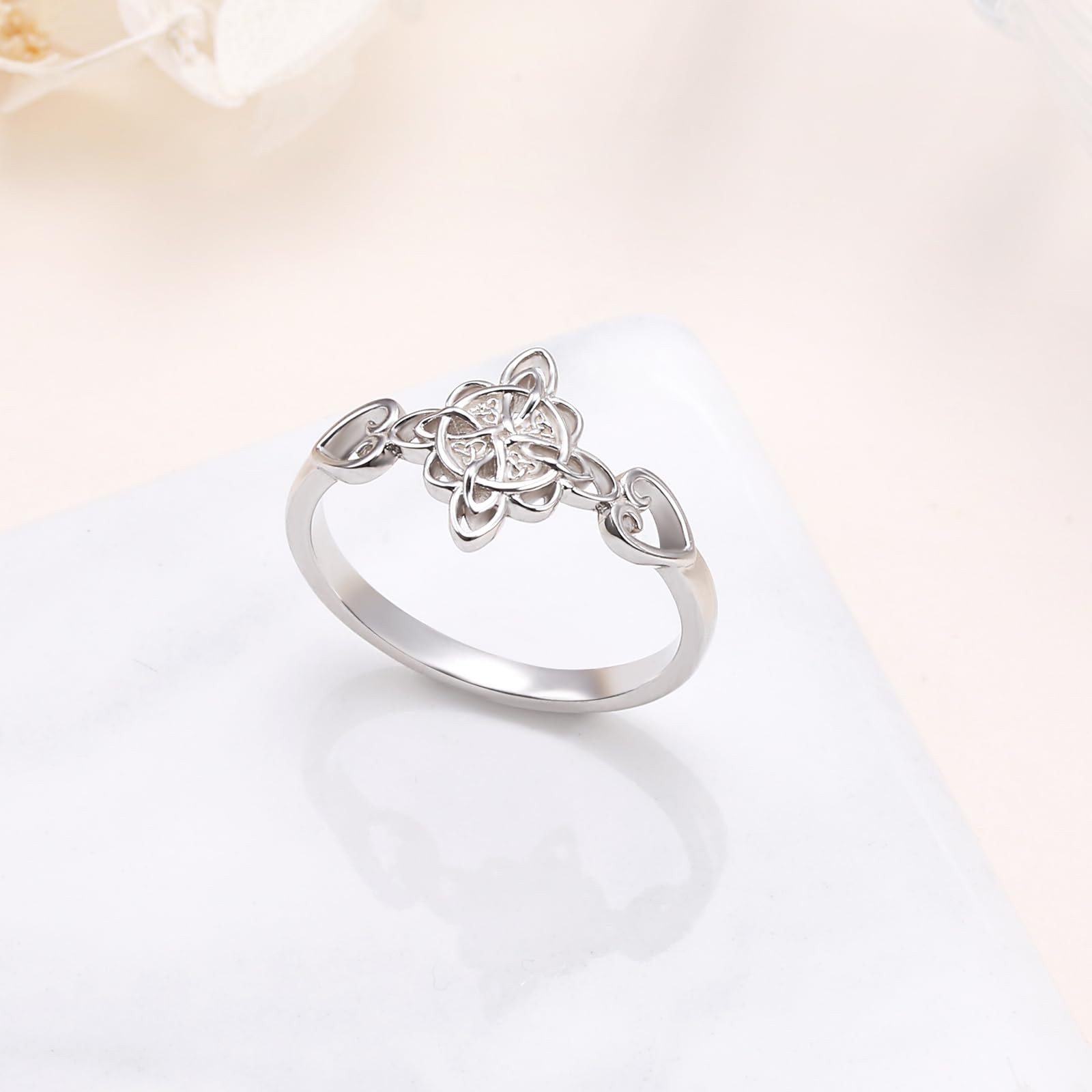 S925 Sterling Silver Ring Celtic Knot Heart Cross Eternity Band Stackable Wit…