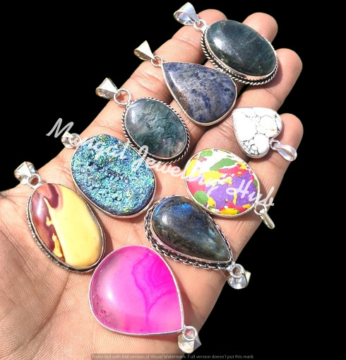 Amethyst & Mix Gemstone 925 Sterling Silver Plated Pendants 5PCS Lot Jewellery