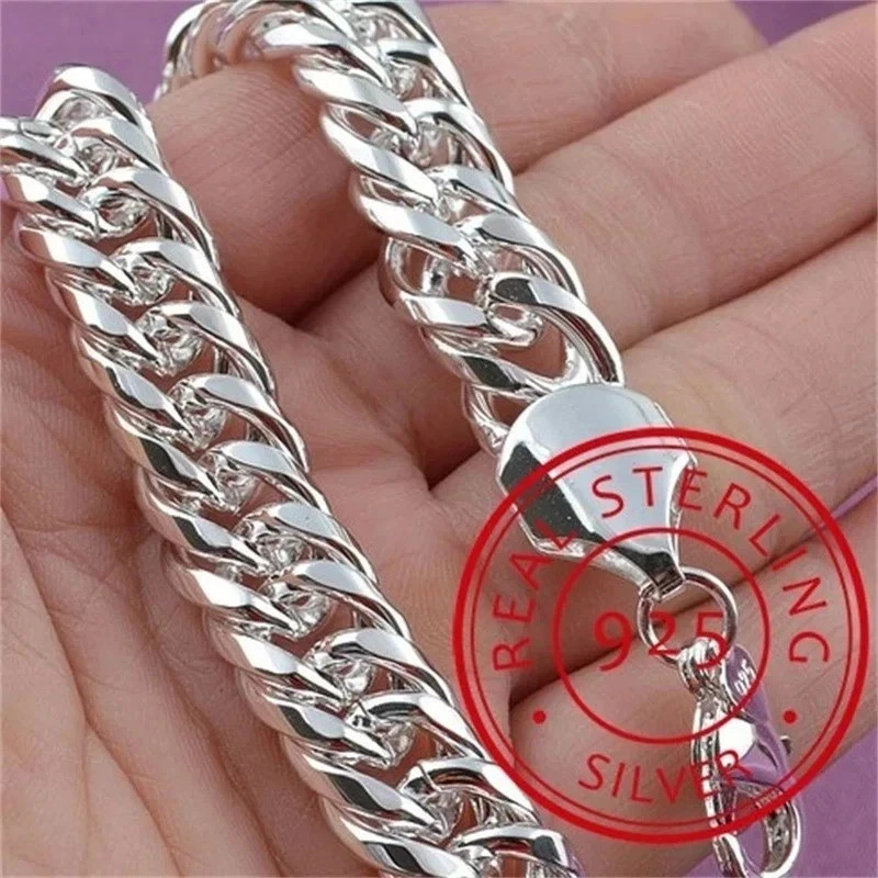 925 Sterling Silver Solid 20cm chain Bracelet men women Chain fashion Jewelry