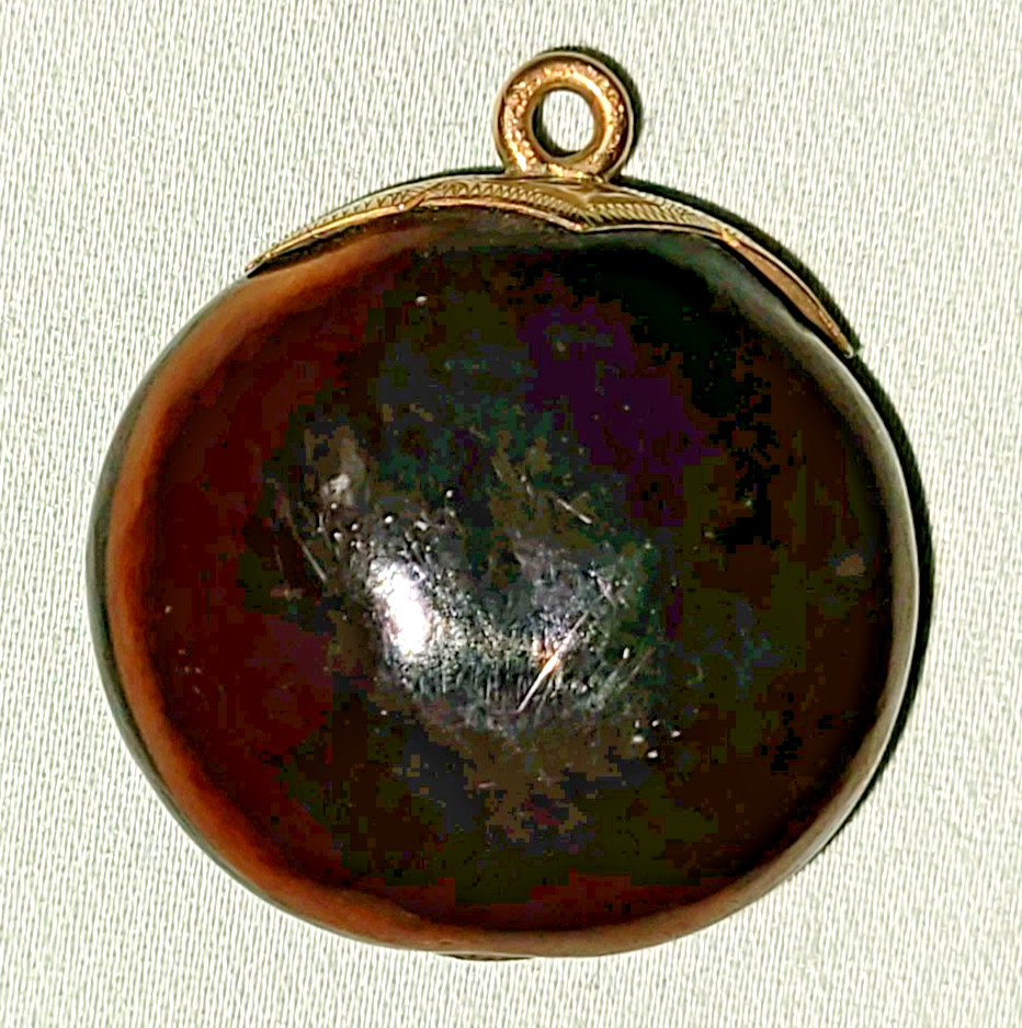 Antique Victorian polished mucuna / sea bean pendant, gold tone bail