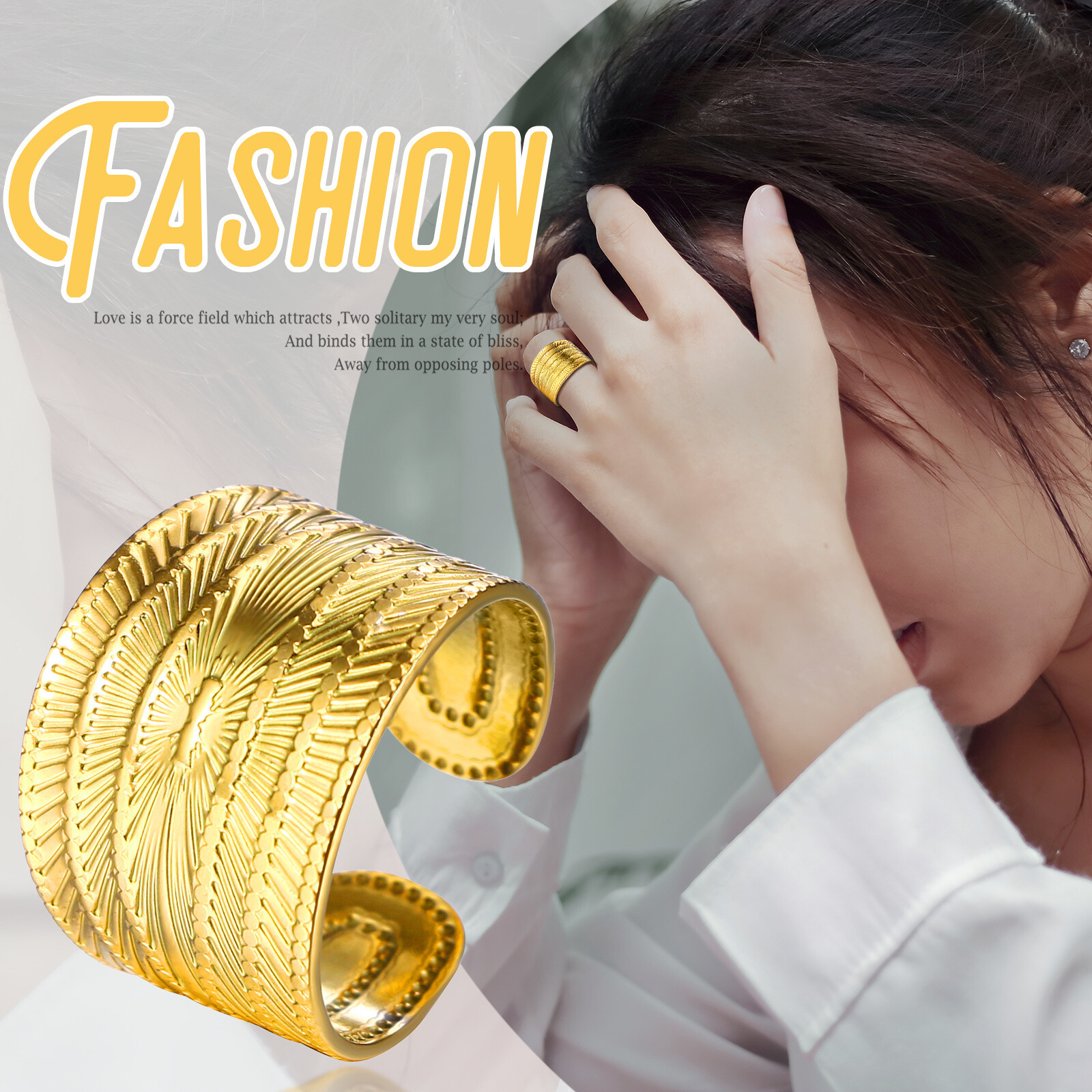 Women’s Chunky Gold Plated Stainless Steel Ring Adjustable Open Band Stackable