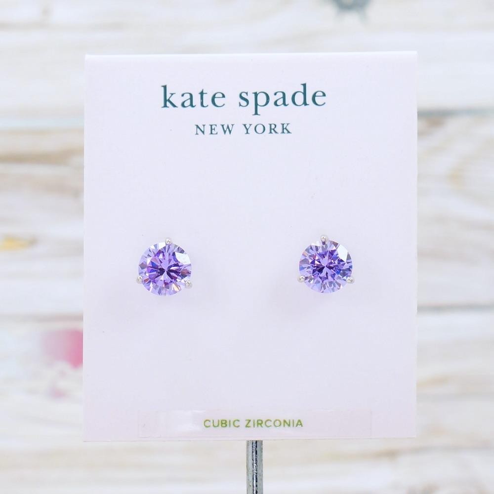 NWT Kate Spade Round brilliant tri-prong studs earring Light Amethyst Silver