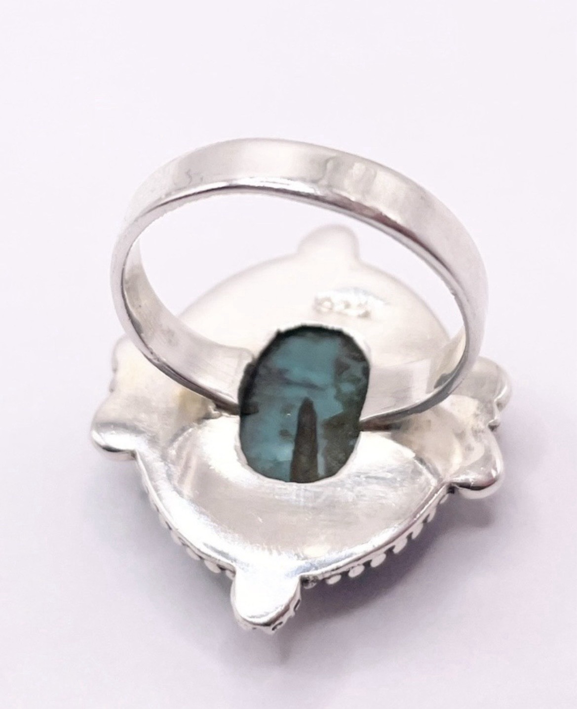 Tibetan Turquoise Oval Bezel Statement 925 Sterling Silver Ring Band Size 8.5