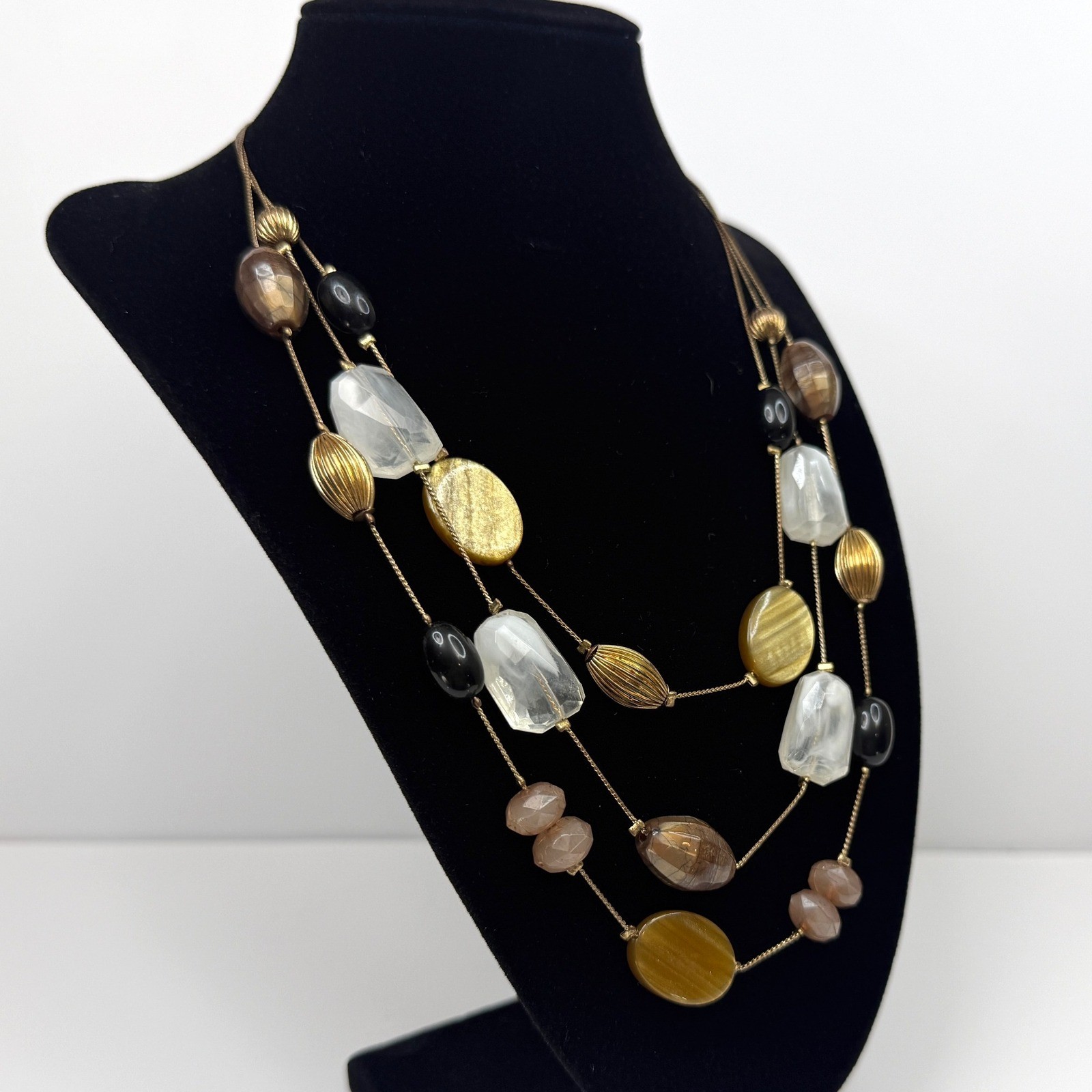 NY Layered Statement Necklace Multi Strand Acrylic Beads Fashion Jewelry 10 in L
