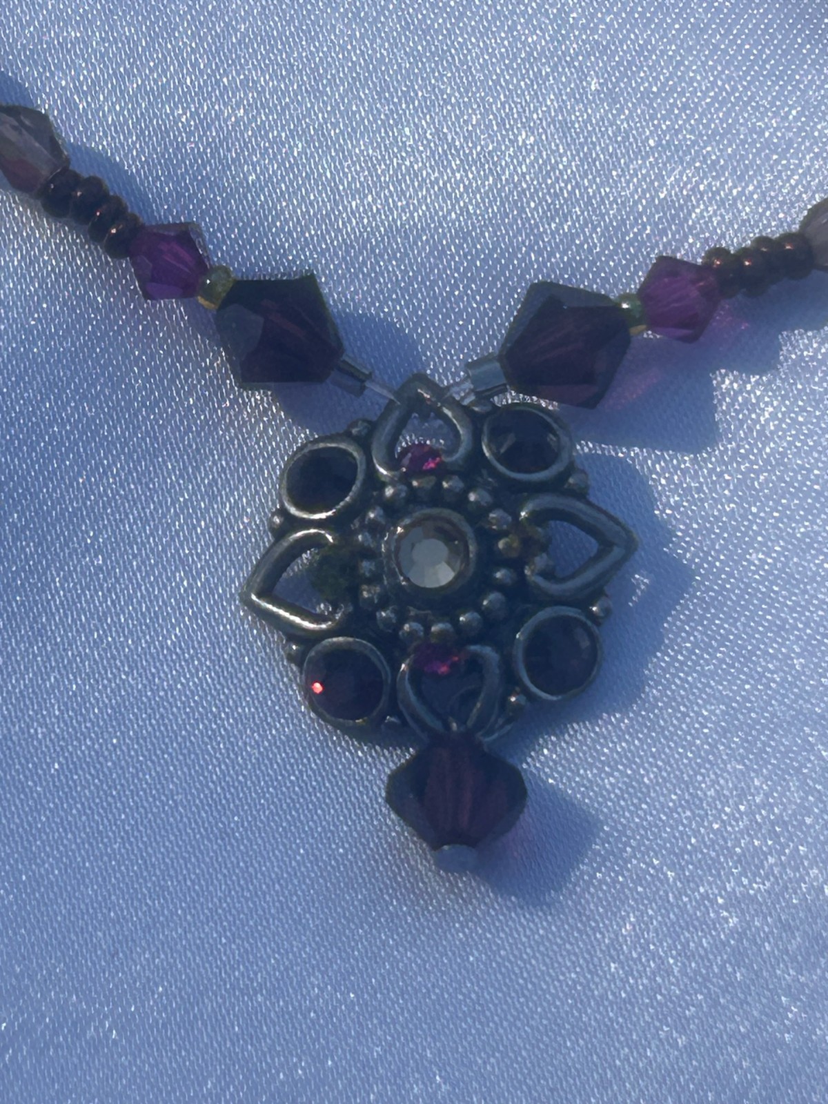 Whimsigoth Crystal Flower Pendant Necklace Fuchsia Brow Beaded Boho Jewelry.