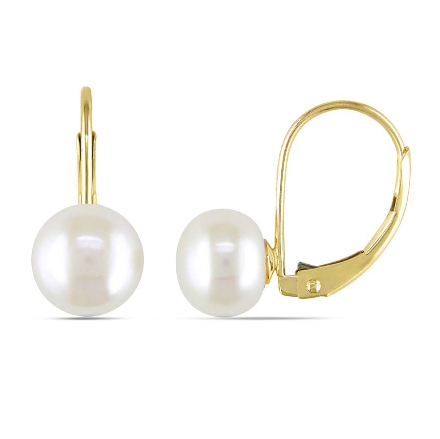 AMOUR Cultured Freshwater Pearl Leverback Earrings In 10K Yellow Gold