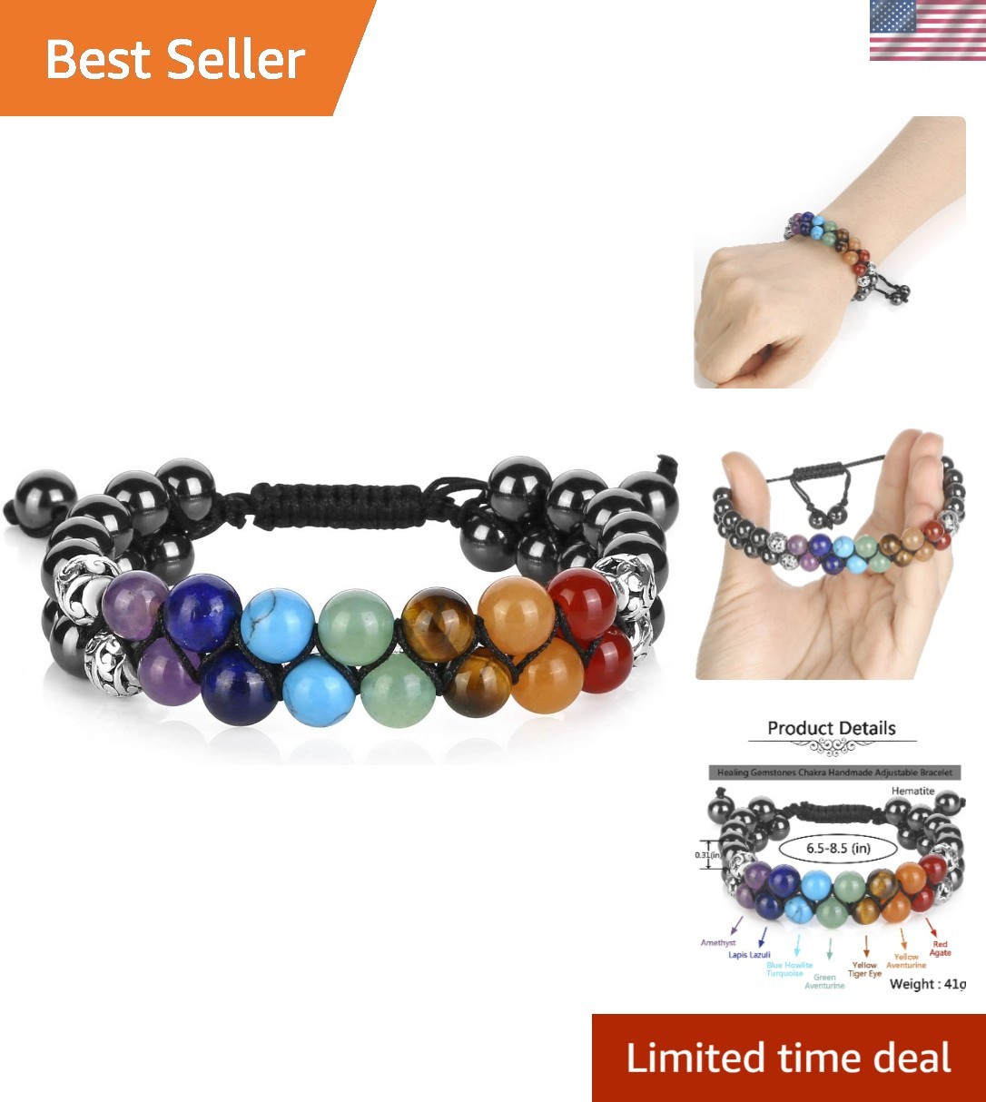 Chic 7 Chakra Hematite Bracelet – Perfect Gift for Anxiety Relief and Meditation