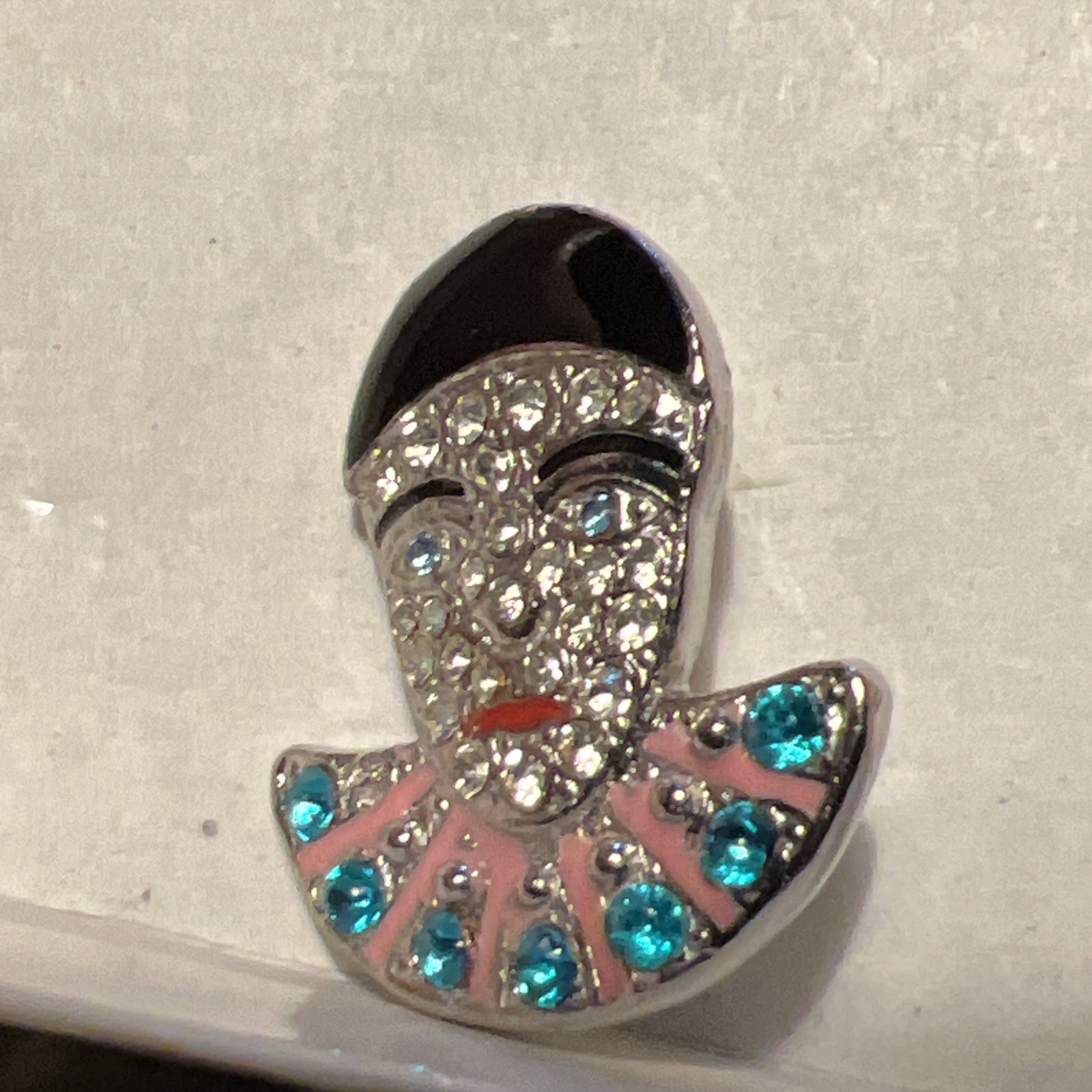 Fashion Vintage BROOCH, clown Art Deco style HEAD Rhinestone,