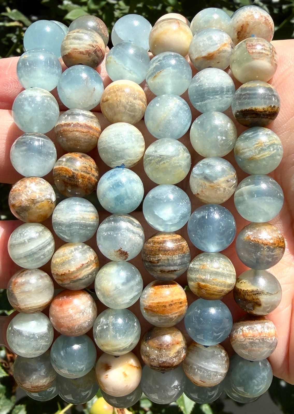 Wholesale 6 Pcs Natural Aquatine Lemurian Calcite 9-10mm 8” Crystal Bracelet