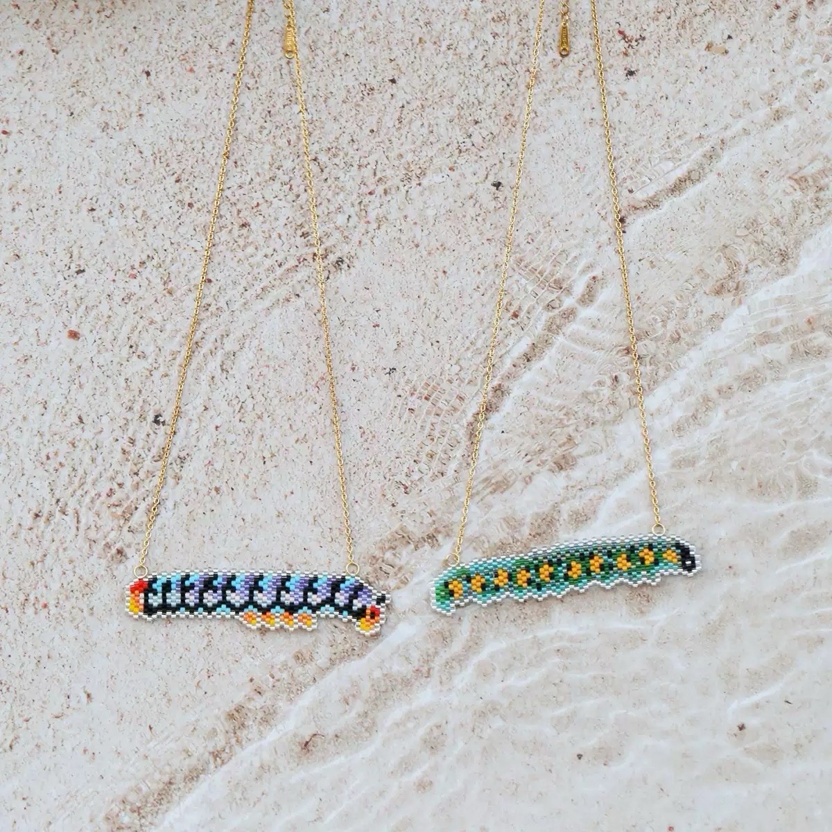 Handmade Caterpillar Pendant Beaded Bar Necklace Gift for Women Girls