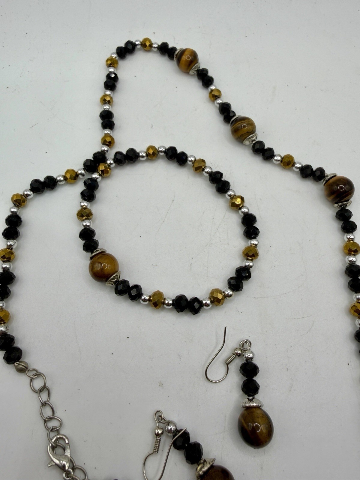 Luna Norte Tiger Eye Beaded Jewelry Set Necklace Bracelet Earrings Boxed