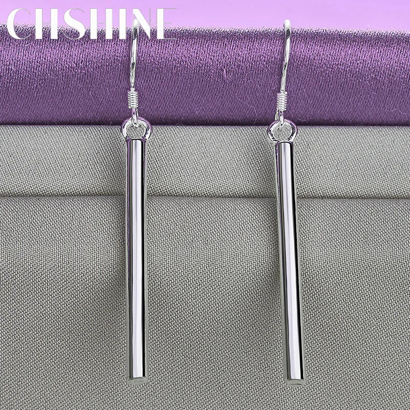 CHSHINE 925 Sterling Silver Smooth Cylinder Earrings For Women Charm Jewelry