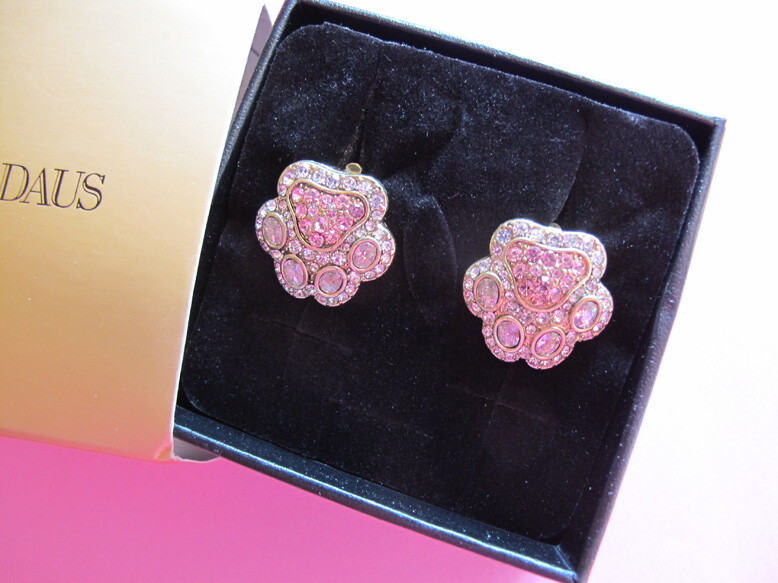 HEIDI DAUS Earrings NEW Pretty Paw Print CLIPS PINK AUSTRIAN SWAROVSKI~NIB FREEH