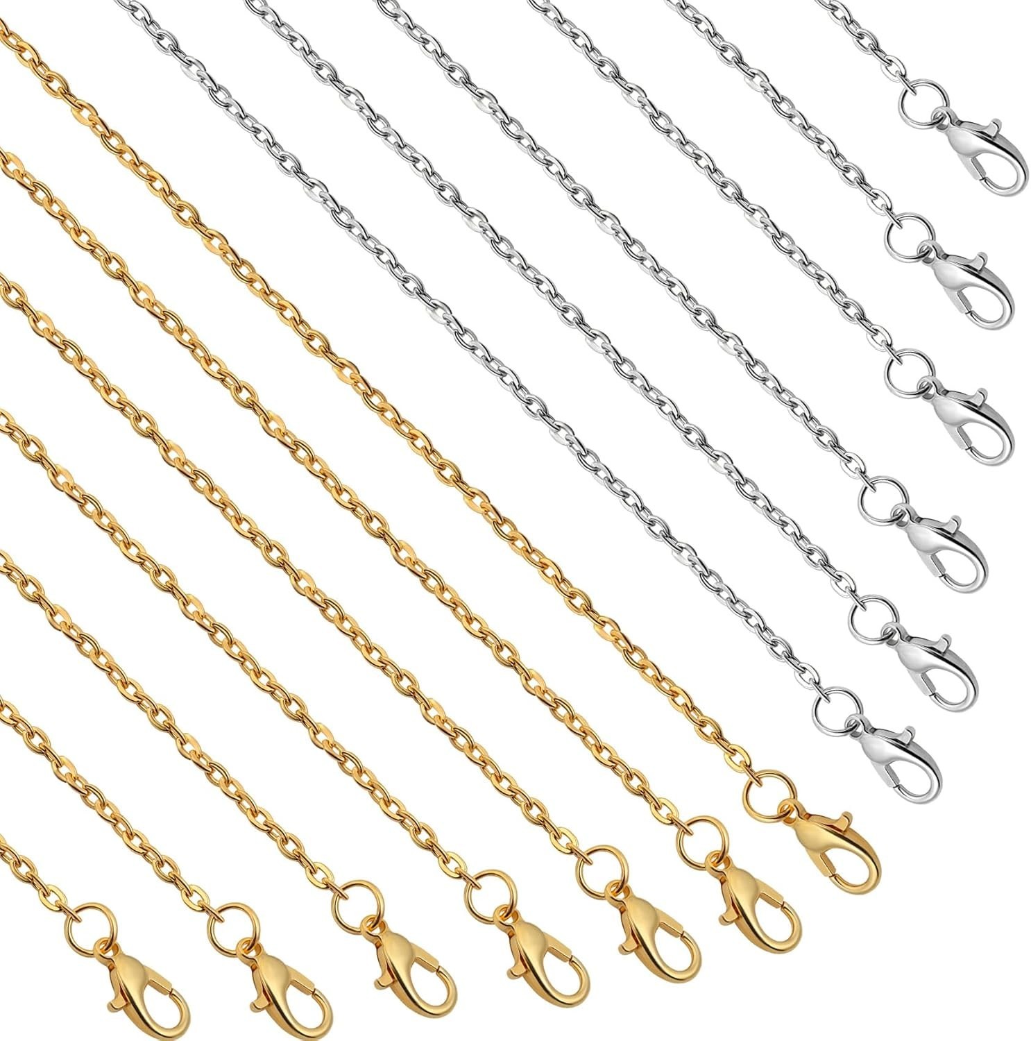 24 Pack Necklace Chains Bulk Gold Silver Plated DIY Link Chain 18 Inches long