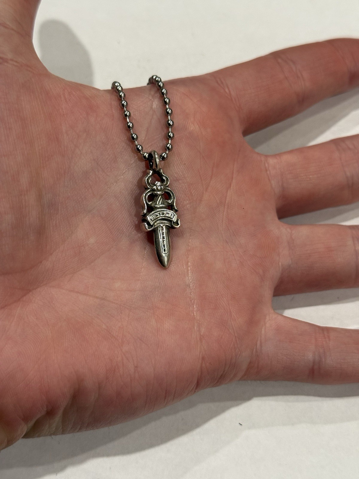 Chrome Hearts Dagger Pendant Silver Ball Chain Necklace Sterling .925 #5 CH