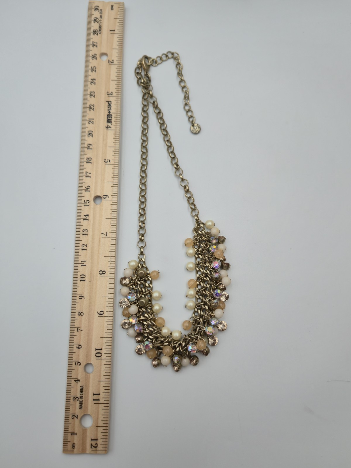 Lydell NYC Statement Necklace Chunky Beaded Rhinestone Gold Tone Bib Style 229