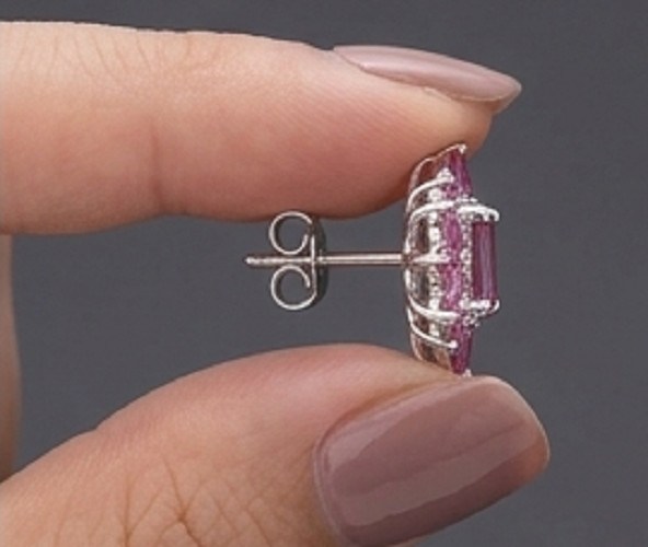 2ct Emerald Cut Simulated Pink Sapphite Tiny Stud Earrings 14K White Gold Plated