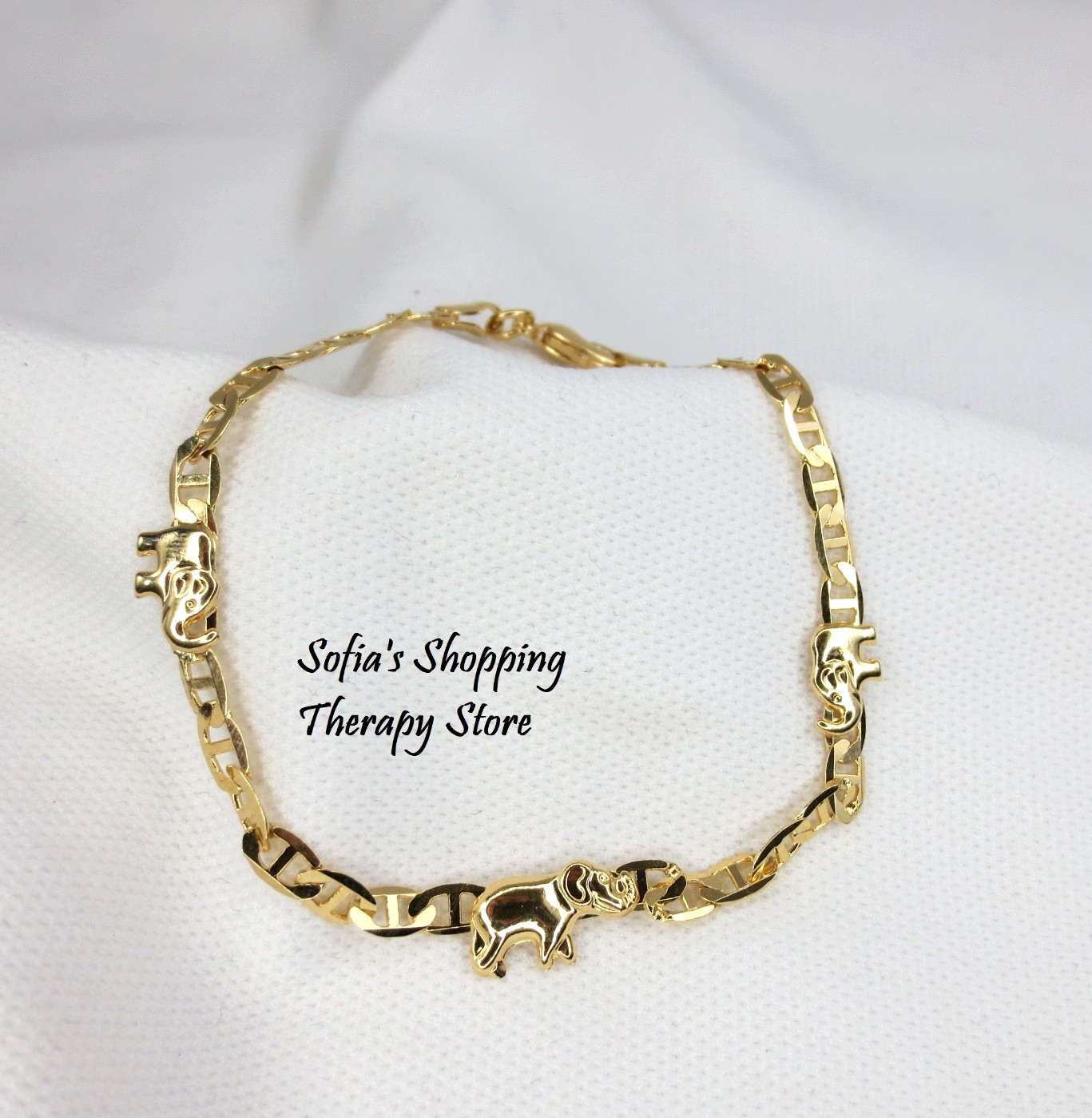 18K Gold Filled Elephant Bracelet 7.5″ Anchor Mariner Chain Dainty Width 5 mm
