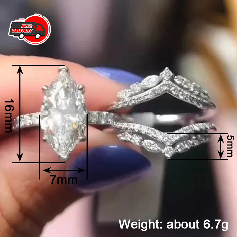 Fashion Woman White Plated Oval CZ Sparkling Band Ring Wedding Engagement