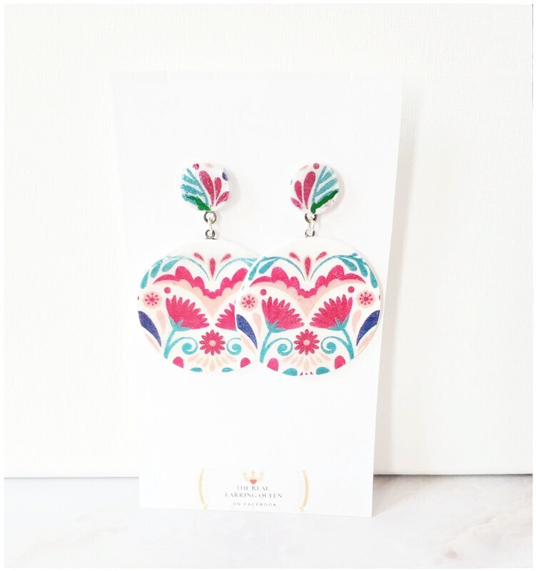 Mexican Floral Multicolor Clay Statement Earrings
