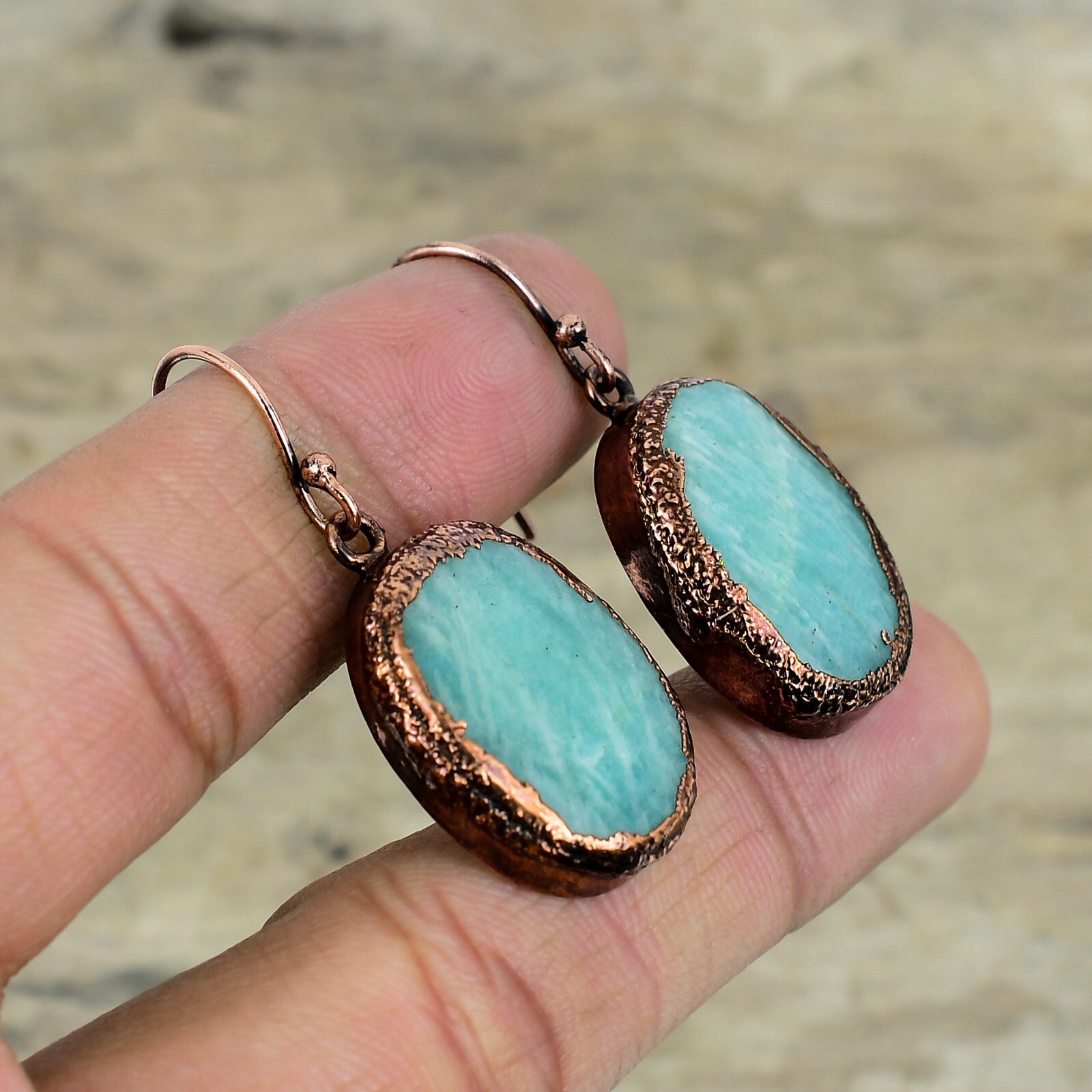 Amazonite Copper Gift For Sister Electroformed Drop/Dangle Earrings 1.81″