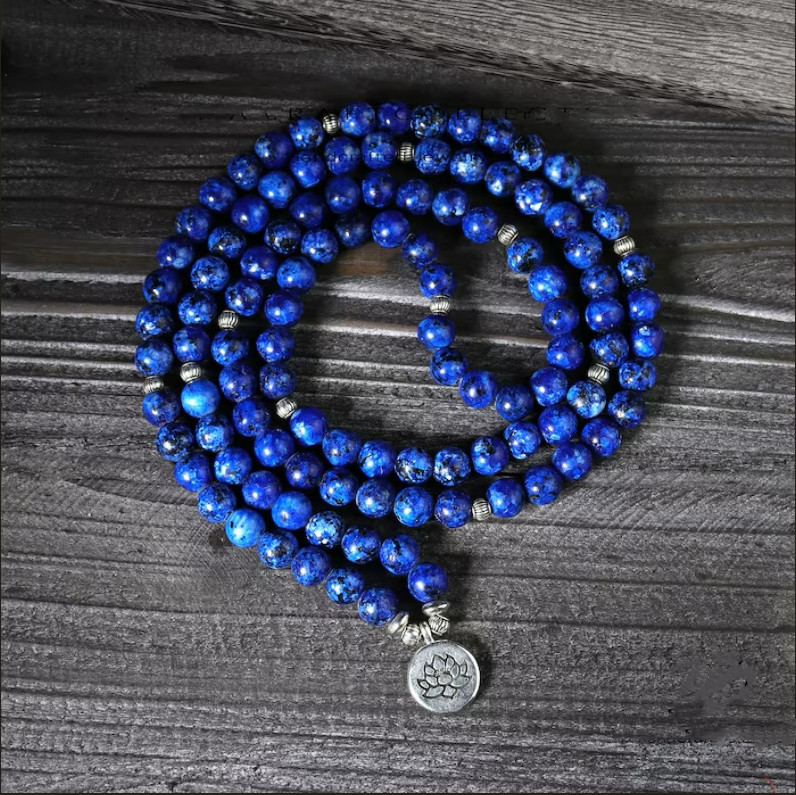 Lapis Lazuli Blue Mala Prayer 108 Beads Healing Spiritual Protection Bracelet