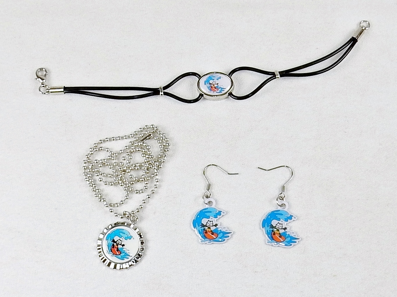 Felix The Cat Fashion Jewelry Set ~ Necklace, Earrings, Bracelet ~ #FLX-SRF-05