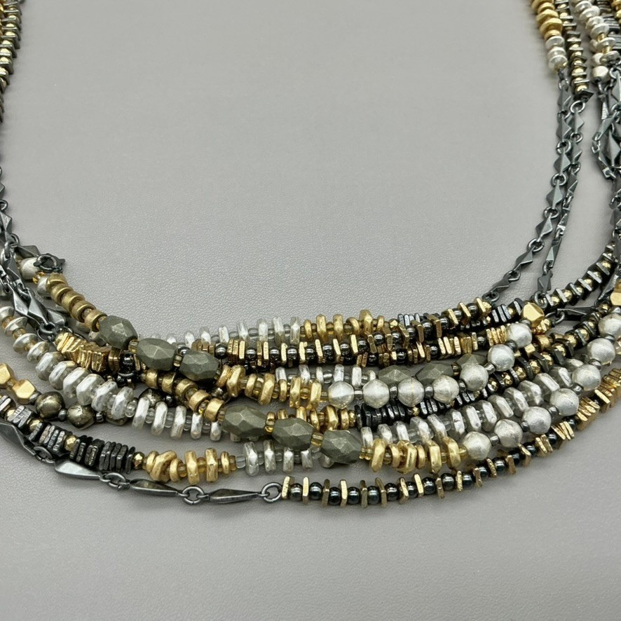 Stella & Dot Necklace Womens Gold Tone Silver Tone Mixed Bead Multi Strand 20″