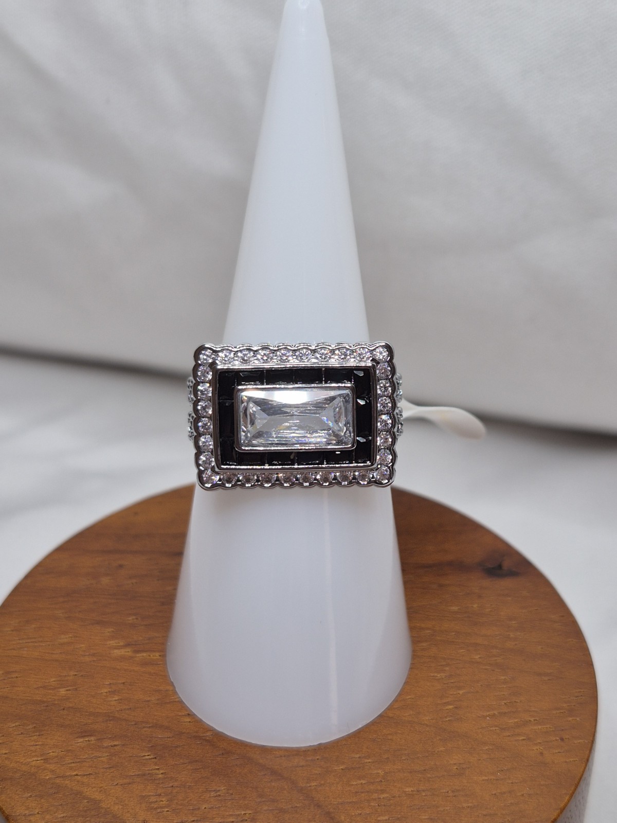 Bomb Party Ring Size 7 “The Calista Ring” Clear Cz On Hematite Plating