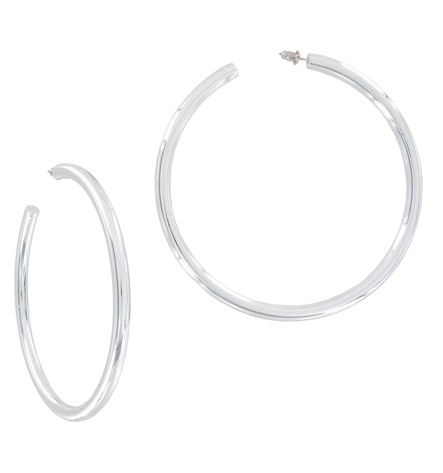 Streetstyle Large Silver Tone Tube Hoop Pierced Earrings 5.8mm 3 1/2″