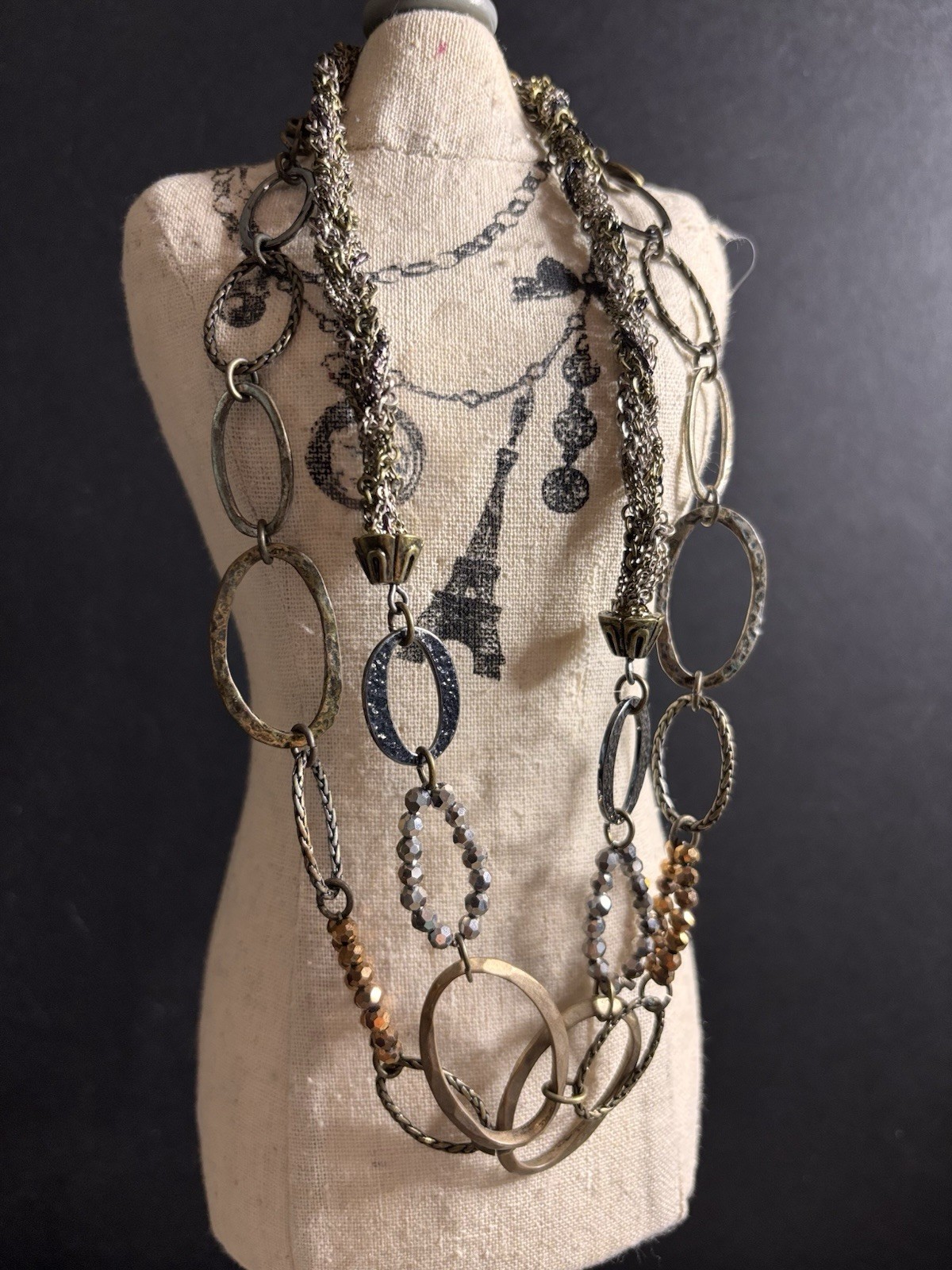 Chicos Gold & Silver Tone Multi-Strand Oval Link Chain Necklace