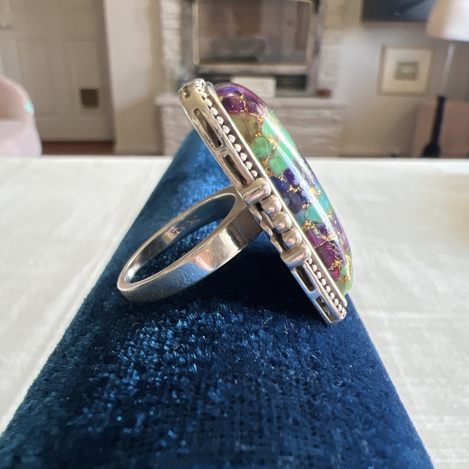 Blended Multi-Color Turquoise 925 Sterling Silver Ring Size 8