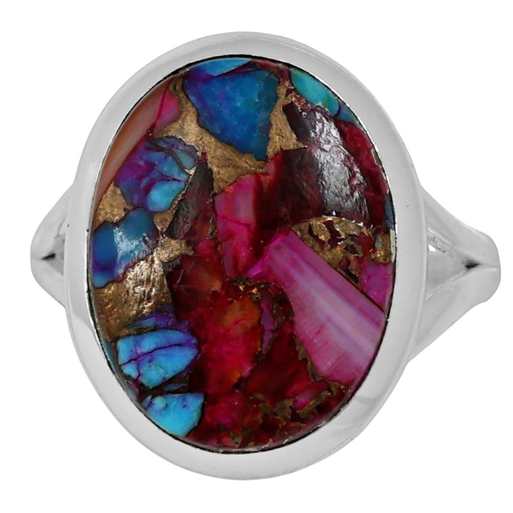 Kingman Orange Dahlia Turquoise 925 Silver Plated Ring s.8.5 Jewelry WR30-10093